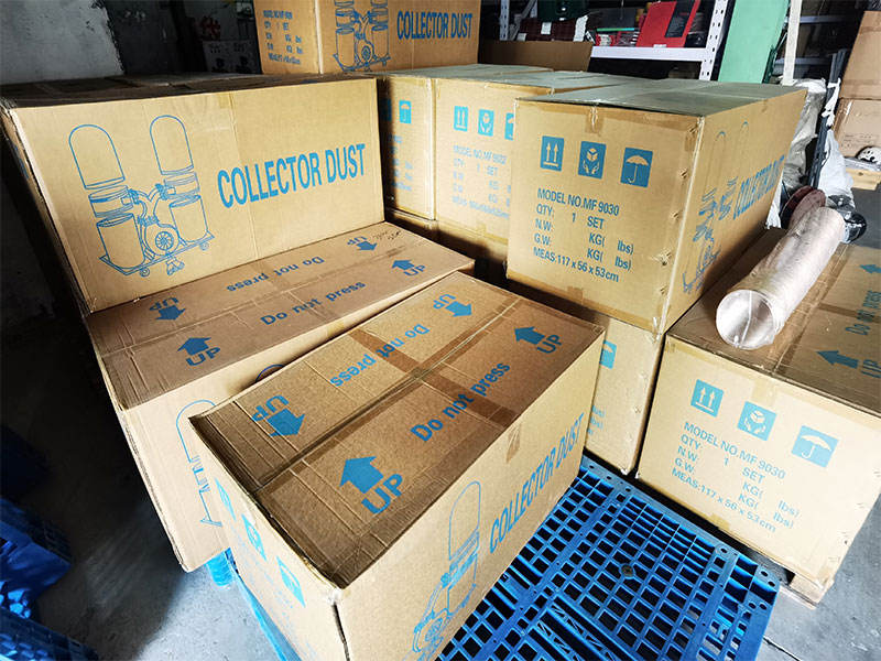 Woodworking dust collector prepared for export packaging and delivery